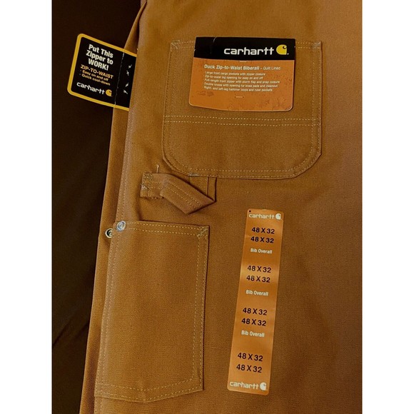 Carhartt Brown 48/32 Duck Bib Overall Double Knee Quilt Lined R38 NEW *Read - Picture 3 of 9